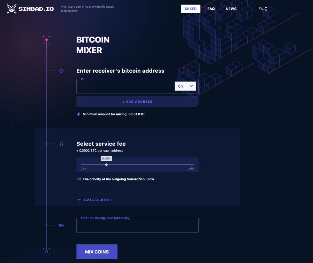 Sinbad Mixer - Protecting Your Cryptocurrency Privacy
