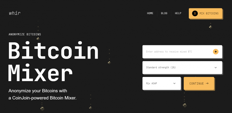 Whir cryptocurrency mixer ensuring anonymity and secure Bitcoin transactions.